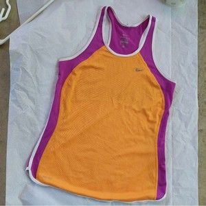 Nike Dri Fit Orange Pink Mesh Racerback Tank Top w White Trim Small GUC